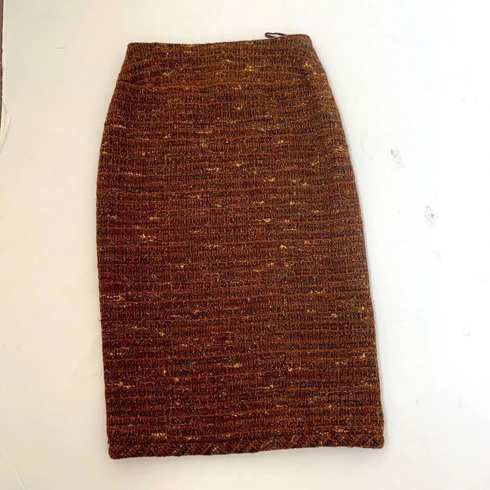 CHANEL brown wool tweed Vintage pencil skirt 34